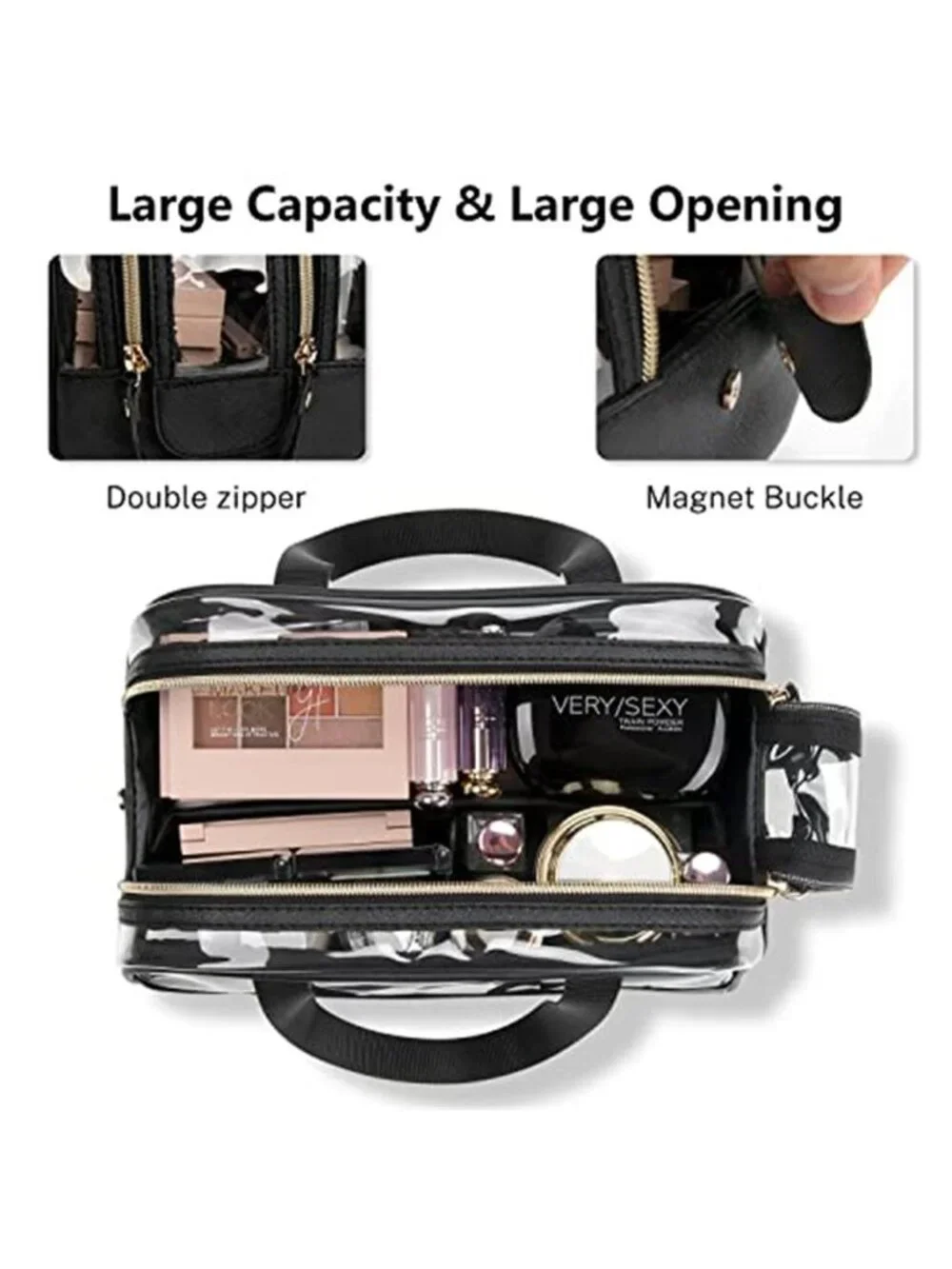 Clear Makeup Bag, Large Opening TSA Approved Toiletry Bag Portable